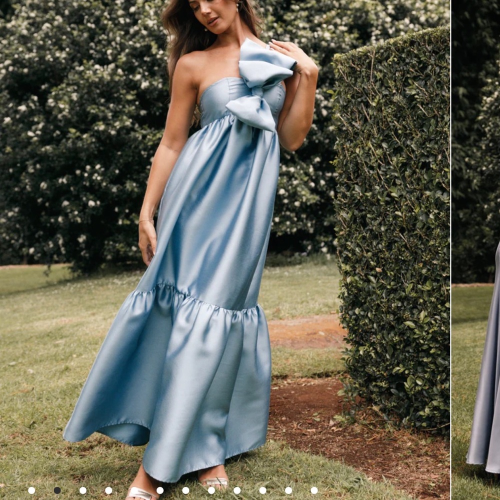 Blue bow front maxi dress